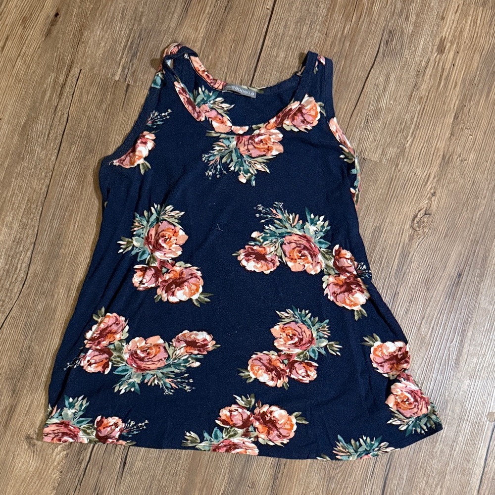 Loveappella Navy Floral Tank Top